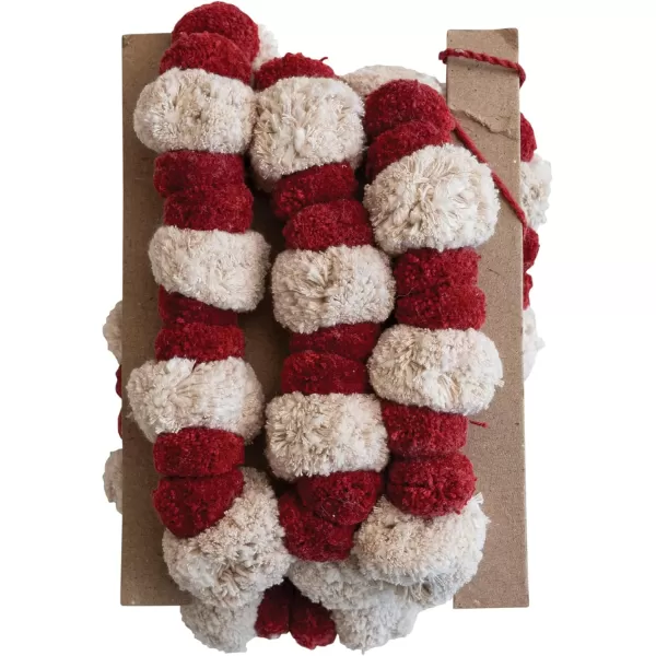 imageCreative CoOp Handmade Cotton Pom Pom Garland Country Red and Cream Color