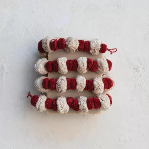 imageCreative CoOp Handmade Cotton Pom Pom Garland Country Red and Cream Color