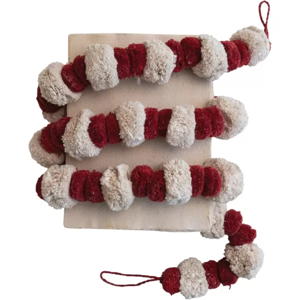 imageCreative CoOp Handmade Cotton Pom Pom Garland Country Red and Cream Color