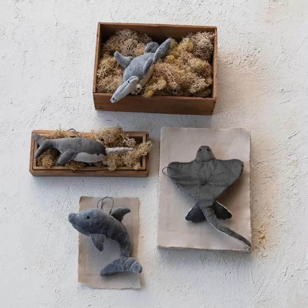 imageCreative CoOp Handmade Cotton Velvet Hammer Head Shark Ornament Grey and Cream Color
