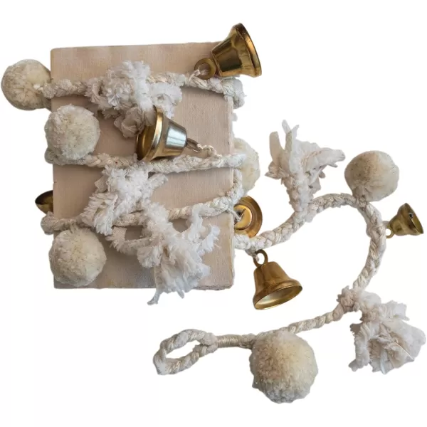 imageCreative CoOp Handmade Wool and Cotton Blend Pom Pom and Bell Garland Natural and Brass Finish