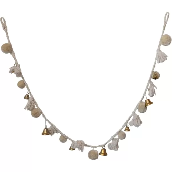 imageCreative CoOp Handmade Wool and Cotton Blend Pom Pom and Bell Garland Natural and Brass Finish