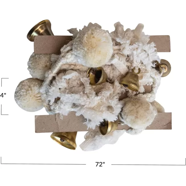 imageCreative CoOp Handmade Wool and Cotton Blend Pom Pom and Bell Garland Natural and Brass Finish