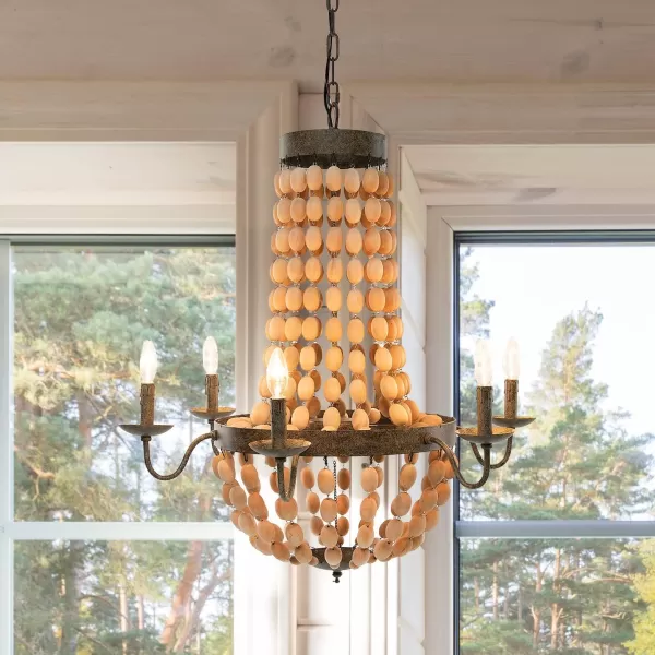 imageCreative CoOp Metal Chandelier with Wood Beads ampamp 6 LightsBrown