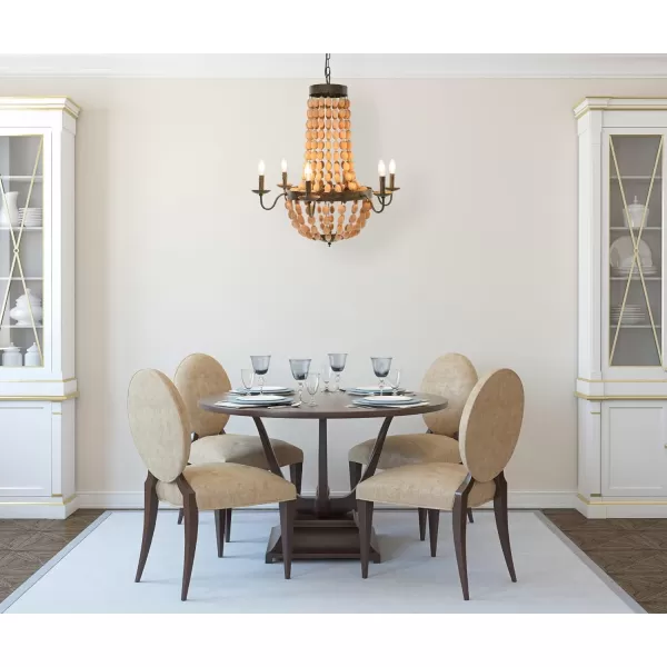imageCreative CoOp Metal Chandelier with Wood Beads ampamp 6 LightsBrown