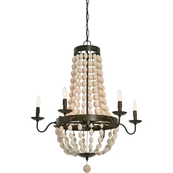 imageCreative CoOp Metal Chandelier with Wood Beads ampamp 6 LightsWhite