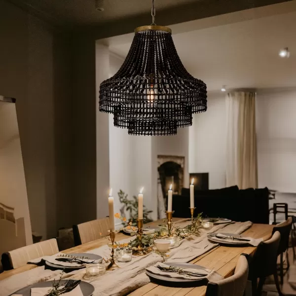imageCreative CoOp Metal Rattan and Wood Bead Chandelier BlackBlack