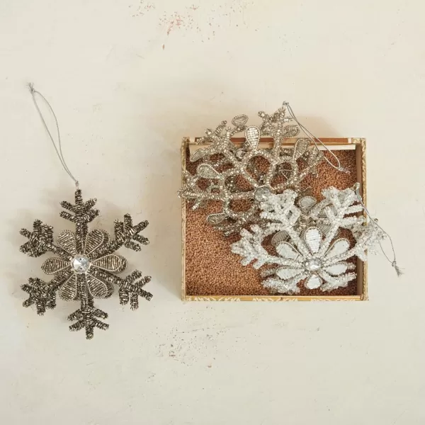 imageCreative CoOp Metal and Glass Beaded Snowflake Ornament Silver Finish