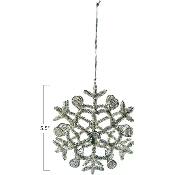 imageCreative CoOp Metal and Glass Beaded Snowflake Ornament Silver Finish