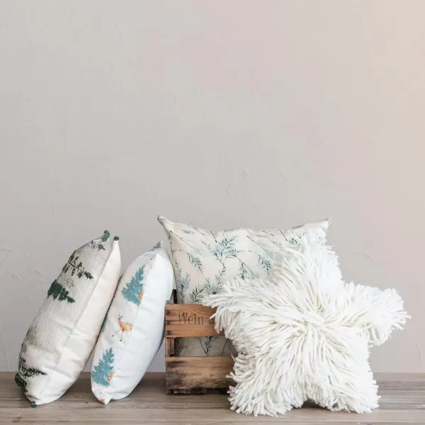 imageCreative CoOp Natural Green and Brown Square Linen and Cotton Printed Pillow with Pine Bough Pattern