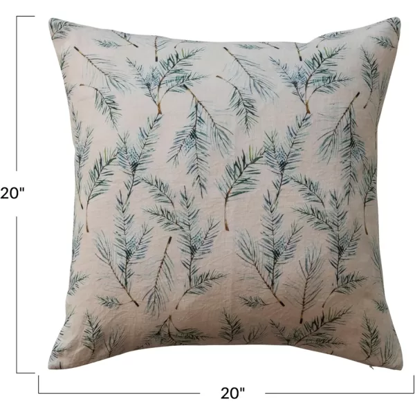 imageCreative CoOp Natural Green and Brown Square Linen and Cotton Printed Pillow with Pine Bough Pattern