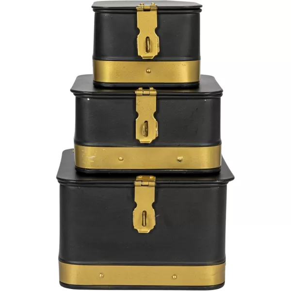 imageCreative CoOp Nestable Square Metal Storage Boxes with Hasp Lock Black Set of 3Black