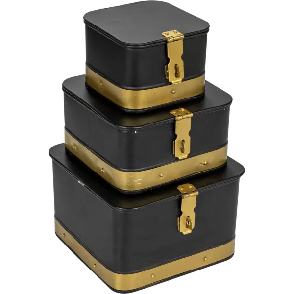 imageCreative CoOp Nestable Square Metal Storage Boxes with Hasp Lock Black Set of 3Black