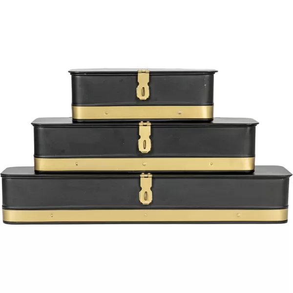 imageCreative CoOp Nestable Square Metal Storage Boxes with Hasp Lock Black Set of 3Black
