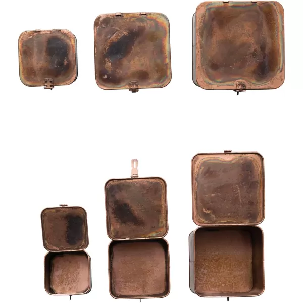 imageCreative CoOp Nestable Square Metal Storage Boxes with Hasp Lock Black Set of 3Burnt Copper