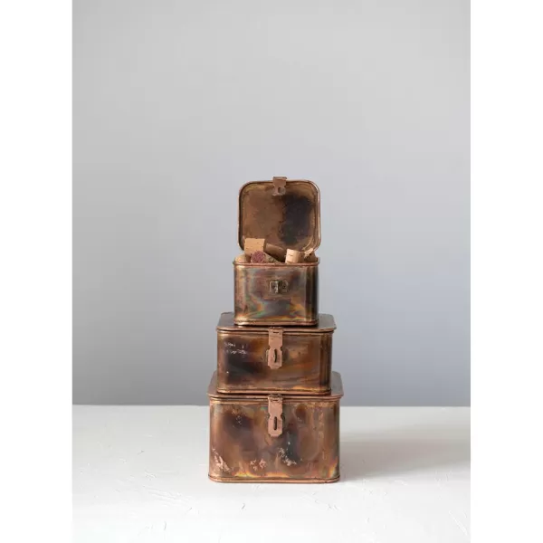 imageCreative CoOp Nestable Square Metal Storage Boxes with Hasp Lock Black Set of 3Burnt Copper