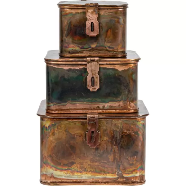 imageCreative CoOp Nestable Square Metal Storage Boxes with Hasp Lock Black Set of 3Burnt Copper