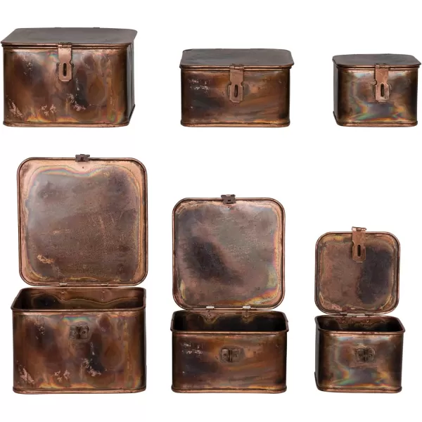 imageCreative CoOp Nestable Square Metal Storage Boxes with Hasp Lock Black Set of 3Burnt Copper