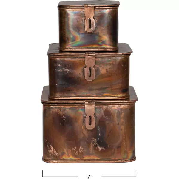 imageCreative CoOp Nestable Square Metal Storage Boxes with Hasp Lock Black Set of 3Burnt Copper