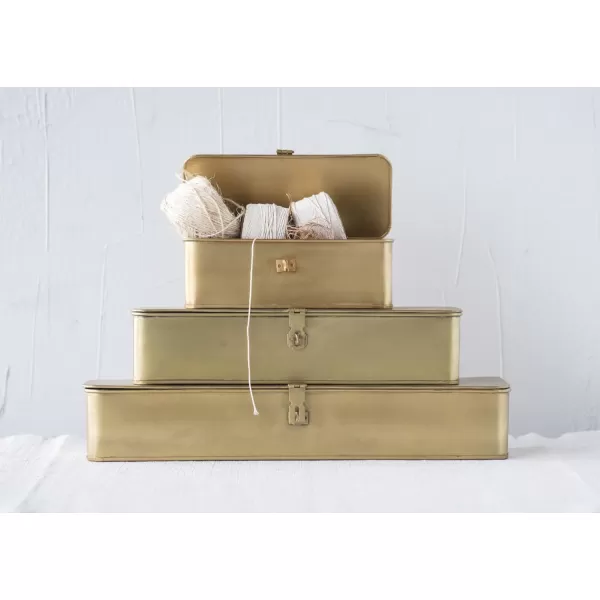 imageCreative CoOp Nestable Square Metal Storage Boxes with Hasp Lock Black Set of 3Gold