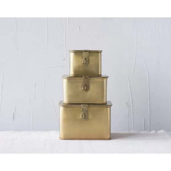 imageCreative CoOp Nestable Square Metal Storage Boxes with Hasp Lock Black Set of 3Gold