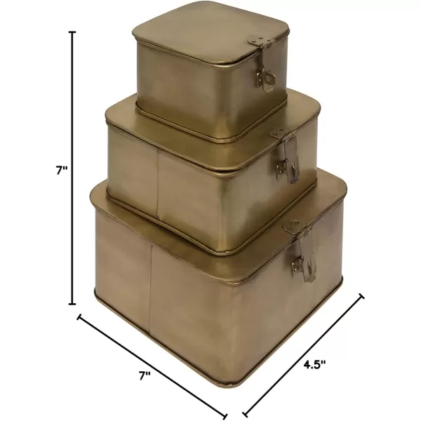 imageCreative CoOp Nestable Square Metal Storage Boxes with Hasp Lock Black Set of 3Gold