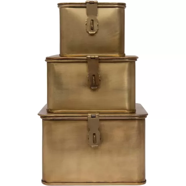 imageCreative CoOp Nestable Square Metal Storage Boxes with Hasp Lock Black Set of 3Gold