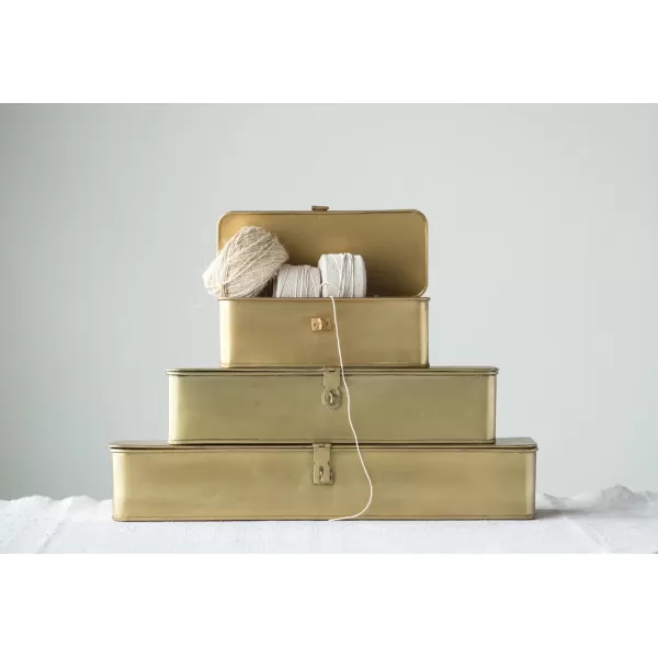 imageCreative CoOp Nestable Square Metal Storage Boxes with Hasp Lock Black Set of 3Gold