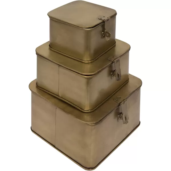 imageCreative CoOp Nestable Square Metal Storage Boxes with Hasp Lock Black Set of 3Gold