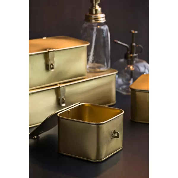 imageCreative CoOp Nestable Square Metal Storage Boxes with Hasp Lock Black Set of 3Gold