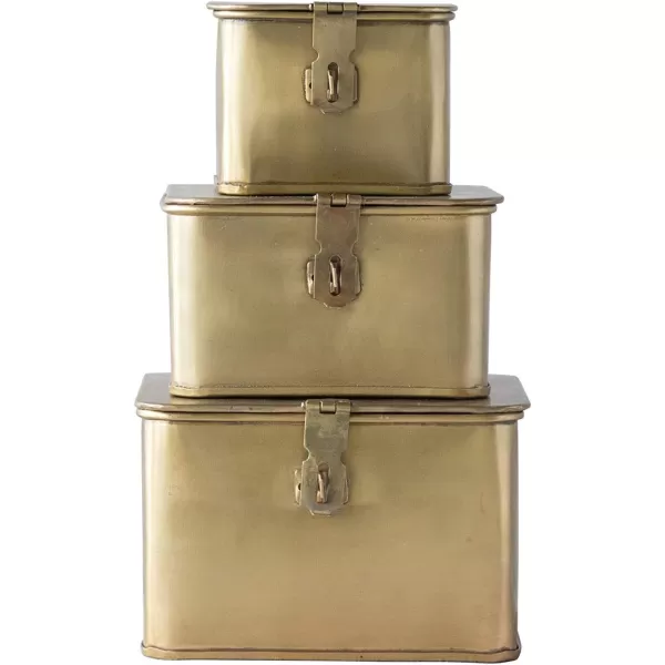 imageCreative CoOp Nestable Square Metal Storage Boxes with Hasp Lock Black Set of 3Gold