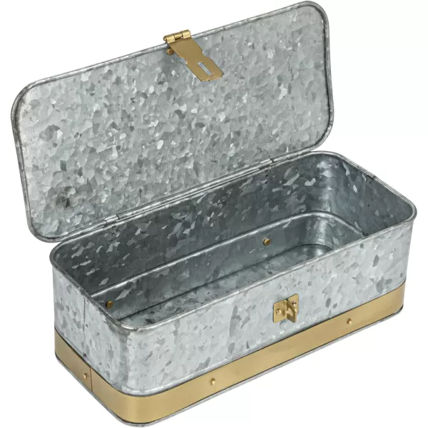 imageCreative CoOp Nestable Square Metal Storage Boxes with Hasp Lock Black Set of 3Silver