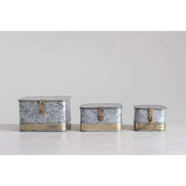 imageCreative CoOp Nestable Square Metal Storage Boxes with Hasp Lock Black Set of 3Silver