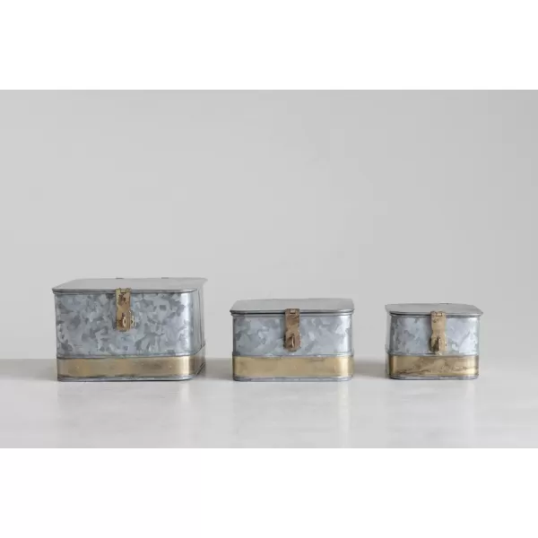 imageCreative CoOp Nestable Square Metal Storage Boxes with Hasp Lock Black Set of 3Silver