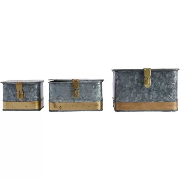 imageCreative CoOp Nestable Square Metal Storage Boxes with Hasp Lock Black Set of 3Silver
