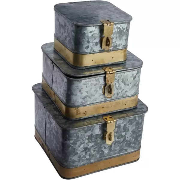 imageCreative CoOp Nestable Square Metal Storage Boxes with Hasp Lock Black Set of 3Silver