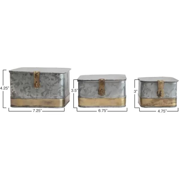imageCreative CoOp Nestable Square Metal Storage Boxes with Hasp Lock Black Set of 3Silver