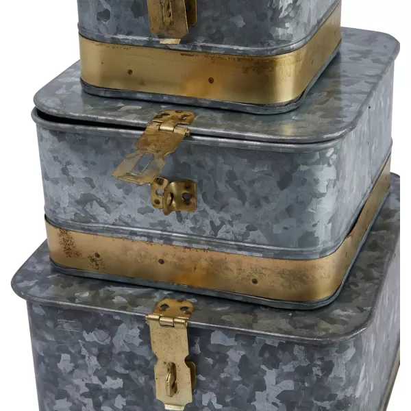 imageCreative CoOp Nestable Square Metal Storage Boxes with Hasp Lock Black Set of 3Silver