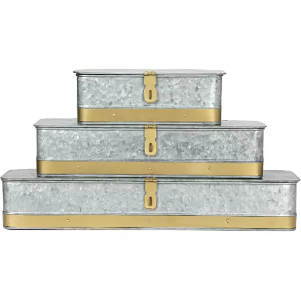 imageCreative CoOp Nestable Square Metal Storage Boxes with Hasp Lock Black Set of 3Silver