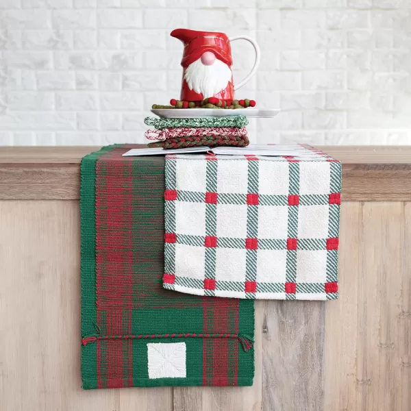 imageCreative CoOp Plaid Embroidered Cotton Table Runner Natural Green and Red