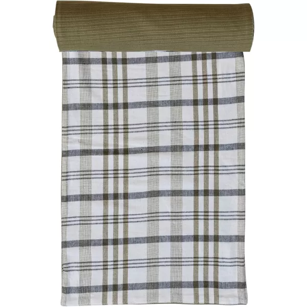 imageCreative CoOp Plaid TwoSided Stonewashed Cotton Double Cloth Table Runner with Cotton Back White and Green