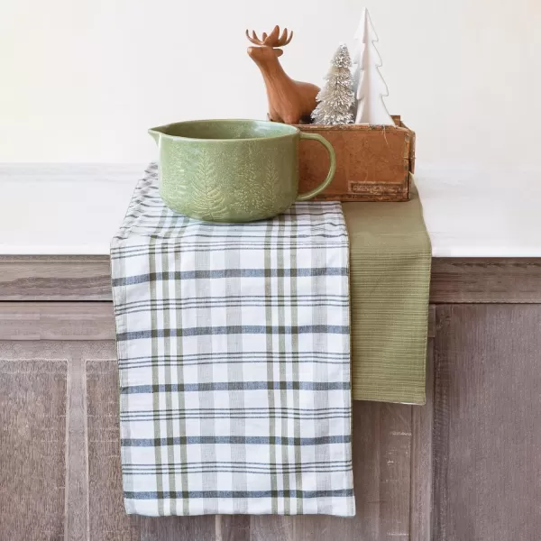 imageCreative CoOp Plaid TwoSided Stonewashed Cotton Double Cloth Table Runner with Cotton Back White and Green
