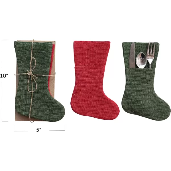 imageCreative CoOp Red and Green Woven Jute Stocking Cutlery Sleeves Set of 4