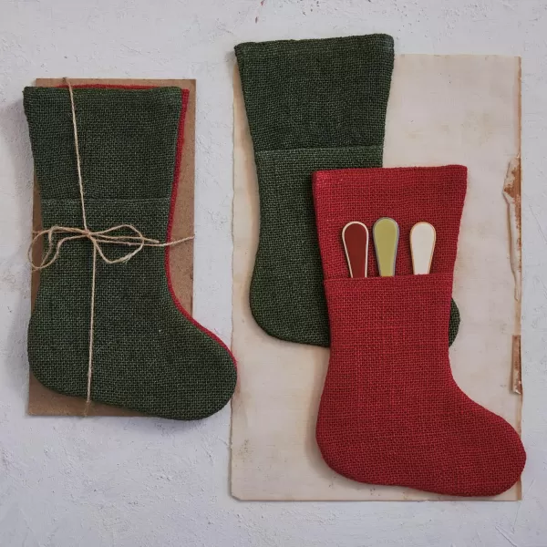 imageCreative CoOp Red and Green Woven Jute Stocking Cutlery Sleeves Set of 4
