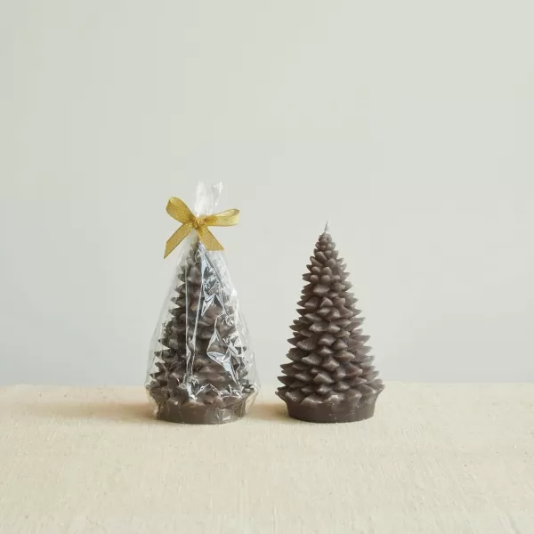 imageCreative CoOp Round Holiday Tree Shaped Candle with Gold Tips Pewter Color