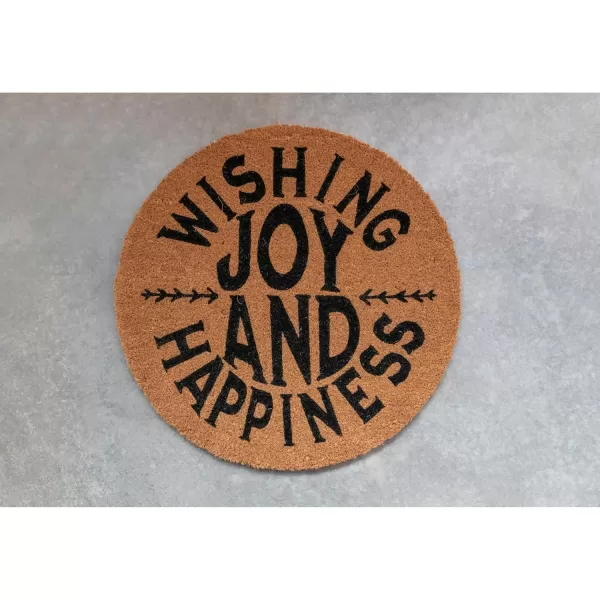 imageCreative CoOp Round Natural Coir quotWishing Joy and Happinessquot Doormat