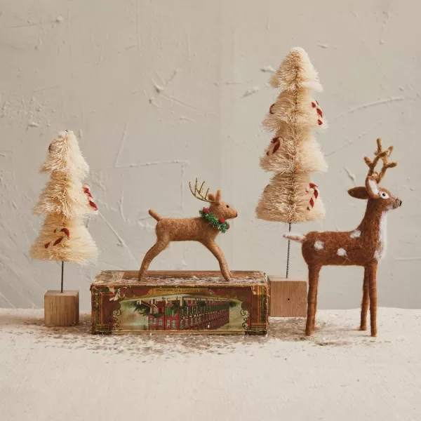imageCreative CoOp Sisal Bottle Brush Tree with Chenille Candy Cane and Wood Base Natural White and Red