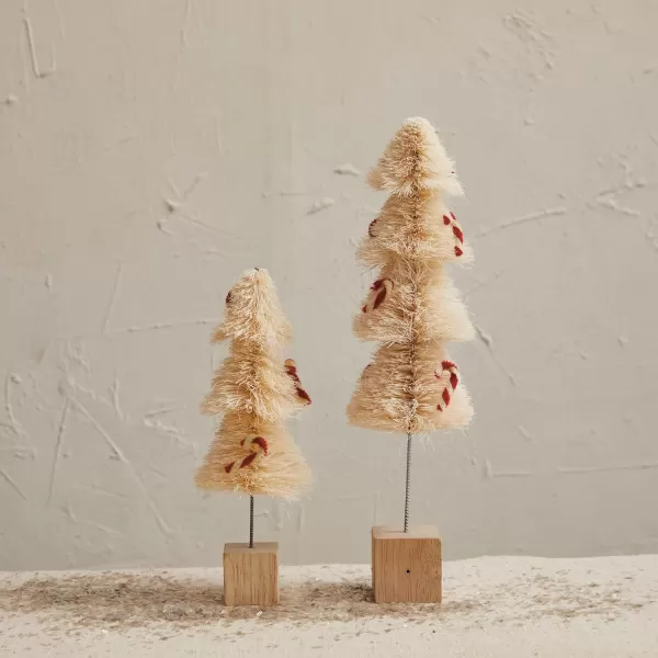 imageCreative CoOp Sisal Bottle Brush Tree with Chenille Candy Cane and Wood Base Natural White and Red