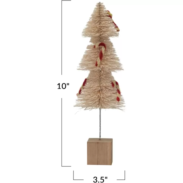 imageCreative CoOp Sisal Bottle Brush Tree with Chenille Candy Cane and Wood Base Natural White and Red