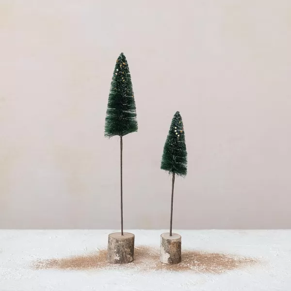 imageCreative CoOp Sisal Bottle Brush Tree with Wood Base and Glitter Stars Green